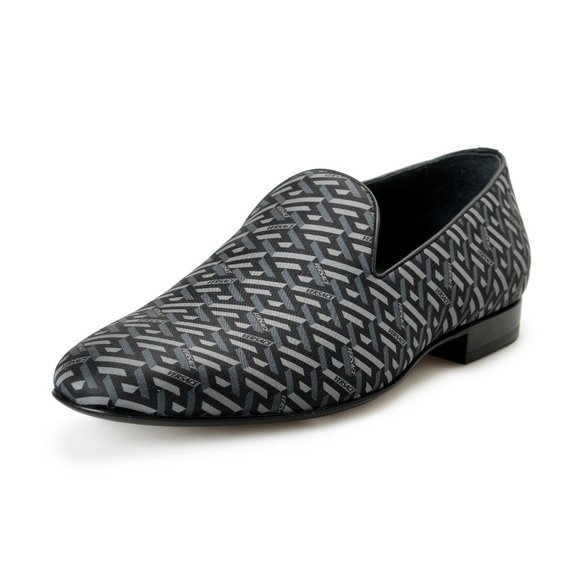 Versace Men\'s Greca Print Silk & Leather Slip On Loafers Shoes US 12 IT 45 main image 6